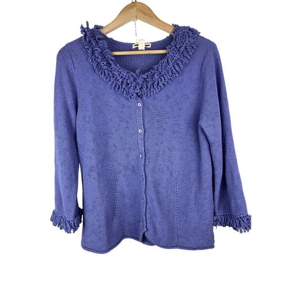 Coldwater Creek Women's S Blue Fringed Button Up Cardigan Sweater - Picture 1 of 7
